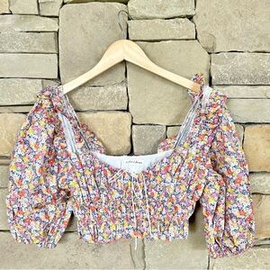 For Love & Lemons Rare Floral Crop Top with Puff Sleeves